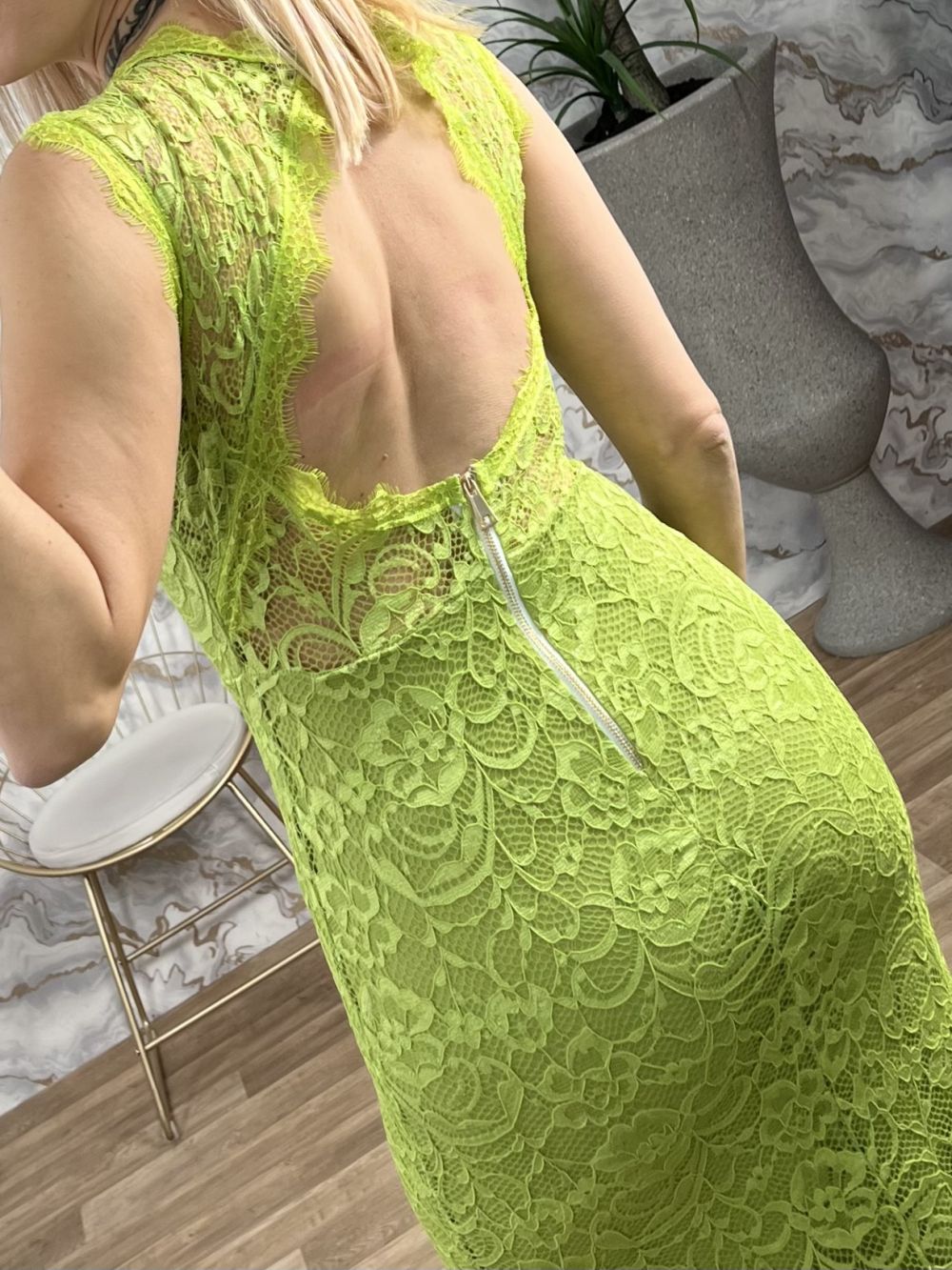 Glow Fashion   Mermaid Lace C-Through Maxi Dress/Lime