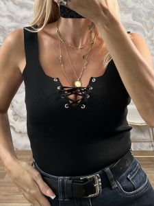 Knitted Drawstring Top/Black