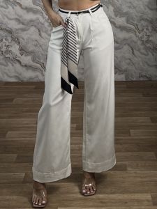 Z-WideLeg Soft Belt&Scarf Pants-32641/White