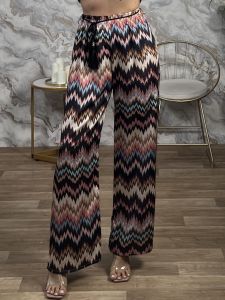 Highwaist Satin Elastic Pants/Chevron