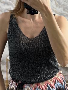 Lurex Knitted Viscose Top/Black-Gold