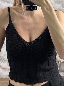 Knitted Cotton Top-901/Black 