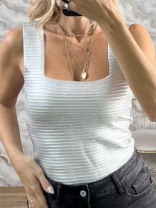 Metallic Knitted Ribbed Top-1500/Silver