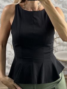 Elastic Peplum Top-39464/Black