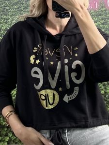 Cropped Cotton Print Sweatshirt/Black