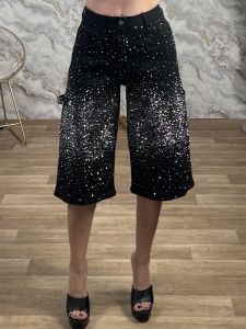 Strassed Oversized Long Shorts-2268/Black