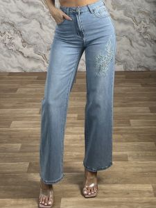 Z-Rhinestone Denim Pants-670/Blue