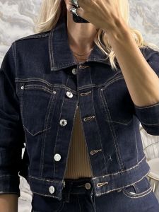 Crop Denim Jacket-32323/Dark Blue
