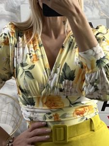 Elastic Bodysuit GLOW-Roses/Yellow