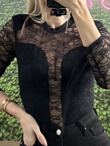 Lace C-Through Cups Bodysuit/Black