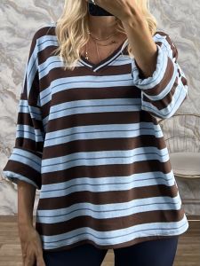 Striped Ve Cotton Top-25422/Ciel&Chocolat