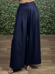 Wide Leg Belt Pants-4265/Navy Blue