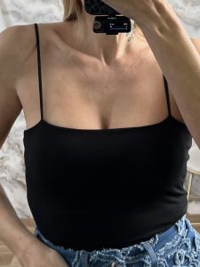 Spaghetti Strap Viscose Top/Black