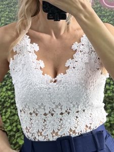 Embroidered Shirred Top/White