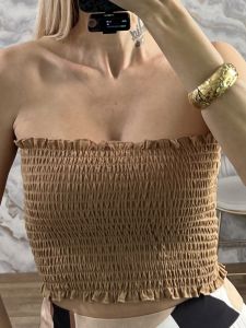 Wasp Nest Strapless Top-NEW/Camel