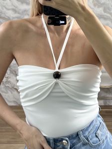 Lycra Strapless Bead Top-47855/White