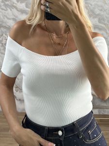 OpenShoulders Knitted Top-0977/White