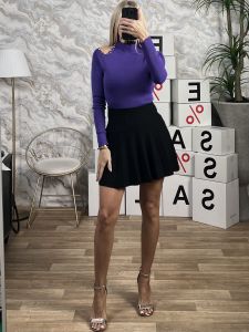 Pleated Mini Knitted Skirt-8040/Black