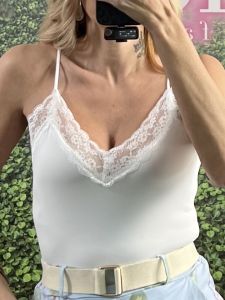 Spaghetti Straps Lace Bodysuit/White