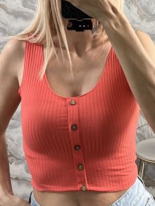 Crop Button Top/Coral