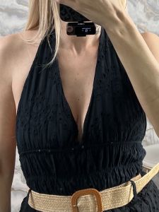 Tie-Neck Kippur Top-26217/Black