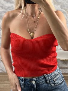 Knitted Strapless Top/Red