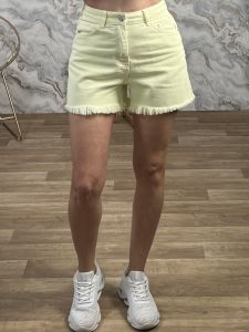 Strassed Pocket Denim Shorts-2380/Yellow