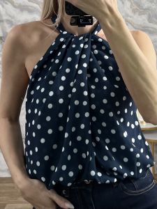 HalterNeck Polka Dot Top/Navy Blue