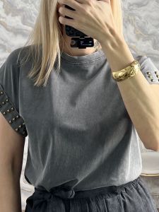 Studs ShortSleeves T-Shirt-4305/Grey