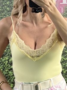 Spaghetti Straps Lace Bodysuit/Yellow