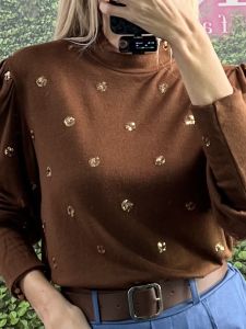 Knitted Gold Strass Top/Brown