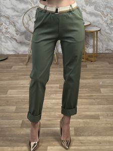 HighWaist Elastic Belt Pants/Κhaki
