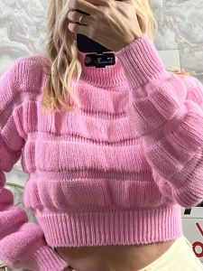 Bubble TurtleNeck CropTop/Pink