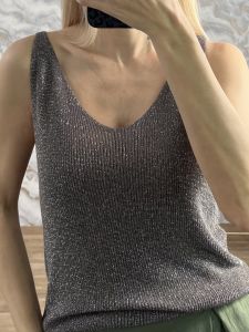 Lurex Sleeveless Knitted Top/Mocca