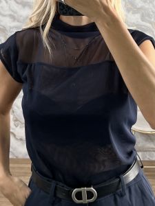 C-Through ShortSleeves Top-06341/Navy Blue