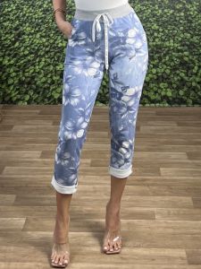 Cotton Floral Highwaist Sweatpants/Light Blue
