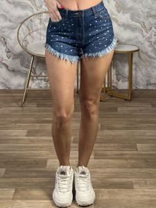 Denim Strassed Hot Shorts-18018/Blue