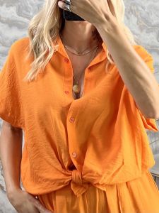 Viscose Tied Shirt-22982/Orange