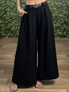 Highwaist Super Wide Belt Pants-5259/Black