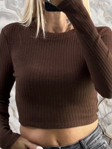 Ribbed Knitted Crop Top-12409/Chocolat