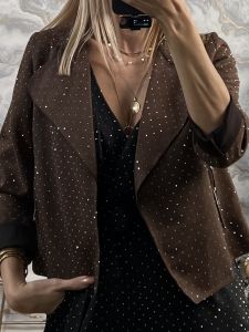 Σακάκι Short Suede Strass/Chocolat