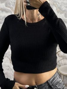 Ribbed Knitted Crop Top-12409/Black