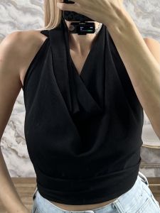 Muslin Draped OpenBack Top-13585/Black