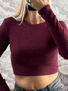 Ribbed Knitted Crop Top-12409/Burgundy