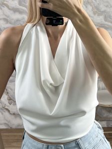 Muslin Draped OpenBack Top-13585/White