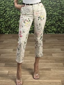 Floral Cotton Pants-5047/Vanilla