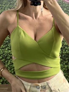 Cut Out Elastic Top/Green