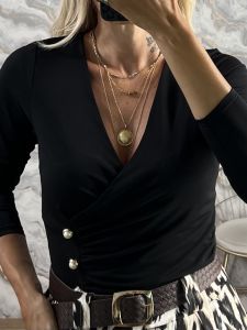 Side Pearl Buttons Top-3430/Black