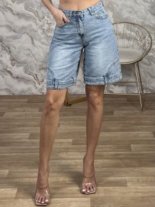 BeltLeg Denim Shorts-8878/Blue