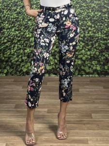 Floral Cotton Pants-5047/Navy Blue
